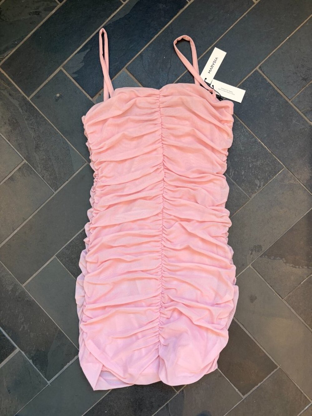 Marysia NWT Vendue Ruched Mesh Mini Dress in Bloom - Size S
